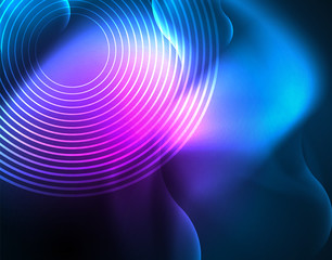 Neon glowing wave lines, blue hi-tech futuristic abstract background template