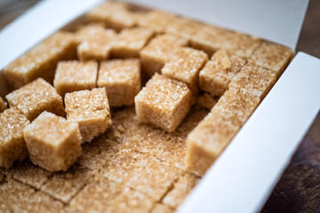 Cubes of reed brown unrefined sugar Demerara