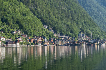 Beautiful Alpine village of Hallstatt on a Sunny summer morning