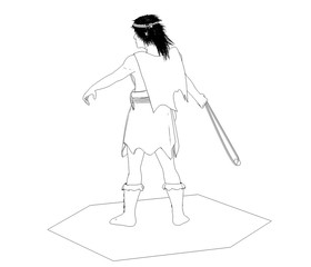 warrior character, contour visualization, 3D illustration, sketch, outline