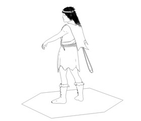warrior character, contour visualization, 3D illustration, sketch, outline