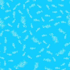 Seamless pattern of magic genies lamp isolated on blue background. Set of seamless floral elements. Magic oil lamp line and solid icon, outline and filled vector sign. Hand drawn pattern