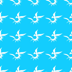 Seamless pattern of hand drawn vector dragon isolated on blue background. Fantastic dragon icon. Freehand seamless silhouette of mythology aminal. Fantasy outline illustration