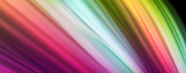 Abstract wave lines fluid rainbow style color stripes on black background. Artistic illustration for presentation, app wallpaper, banner or poster