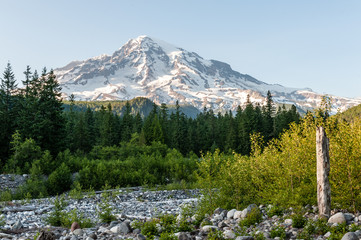 An impression of Mount Rainier, around Sunset, as seen from the Longmire Area