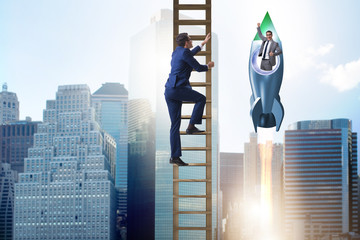 Competition concept with businessman on rocket