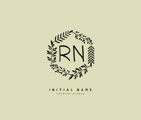 R N RN Beauty vector initial logo, handwriting logo of initial signature, wedding, fashion, jewerly, boutique, floral and botanical with creative template for any company or business.