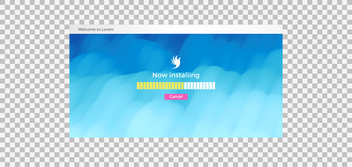 Loading process screen. Installing app or software. Progress loading bar. Abstract background with color gradients. 3d vector Illustration.