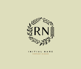 R N RN Beauty vector initial logo, handwriting logo of initial signature, wedding, fashion, jewerly, boutique, floral and botanical with creative template for any company or business.