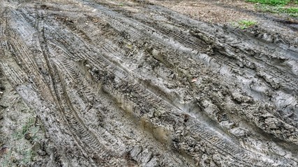 Wheel track on mud, Clay texture background