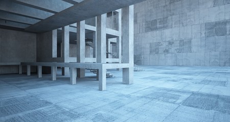 Abstract architectural concrete interior of a minimalist house. 3D illustration and rendering.