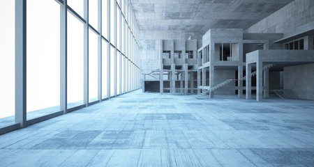 Abstract architectural concrete interior of a minimalist house. 3D illustration and rendering.