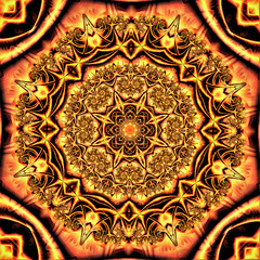 abstract texture in the form of a mandala with a complex ornament made under a tree with a geometric figure in the center