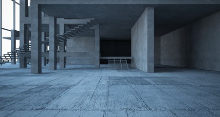 Abstract architectural concrete interior of a minimalist house. 3D illustration and rendering.