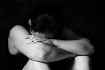 Fear, loneliness, depression, abuse, addiction  concept about violence against women