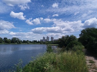 Fototapeta premium landscape with river and blue sky