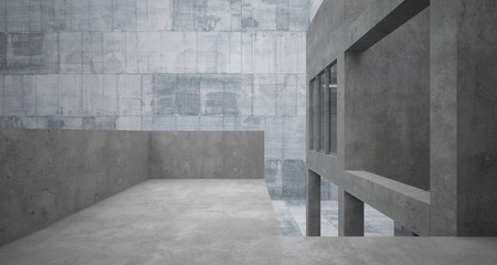 Abstract architectural concrete interior of a minimalist house. 3D illustration and rendering.