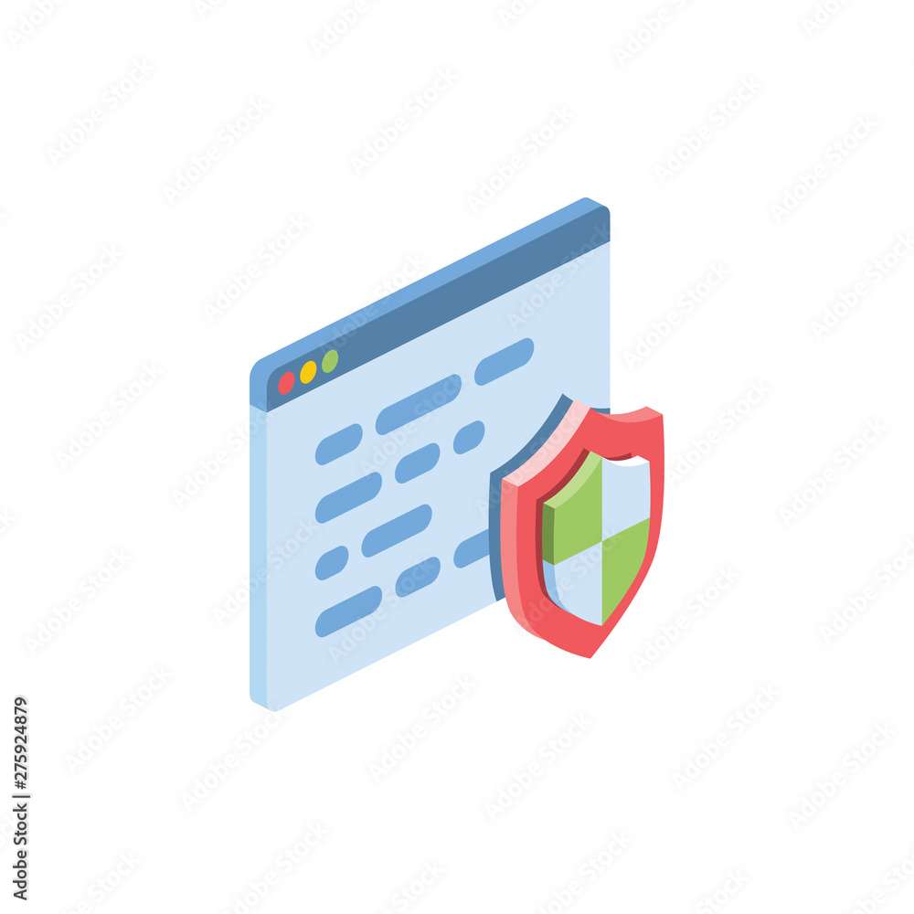 Poster security development code. vector 3d isometric color icon new flat style. creative illustration, ide
