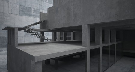 Abstract architectural concrete interior of a minimalist house. 3D illustration and rendering.