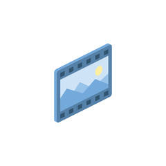 Cinema picture. Vector 3d isometric color icon new flat style. Creative illustration, idea for infographics.