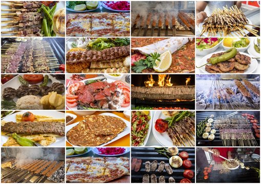 Traditional delicious Turkish foods collage. Food concept photo.
