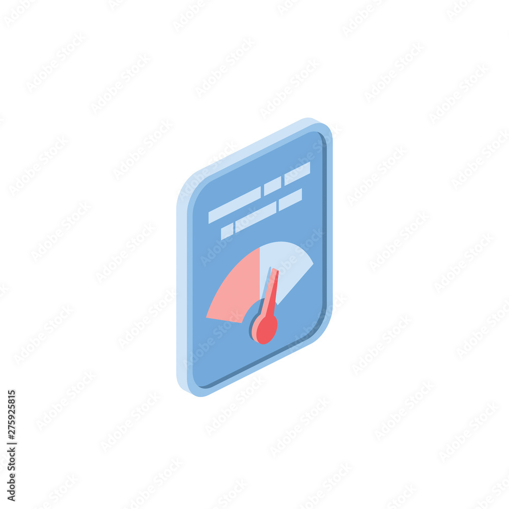 Poster tachometer screen code. vector 3d isometric color icon new flat style. creative illustration, idea f