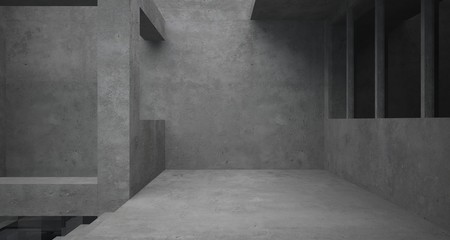 Abstract architectural concrete interior of a minimalist house. 3D illustration and rendering.