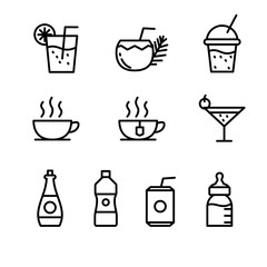Set of drink vector illustration with simple thin line design