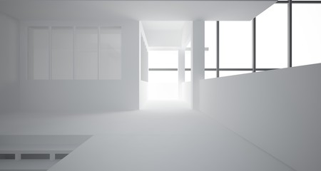 Abstract architectural concrete interior of a minimalist house. 3D illustration and rendering.