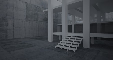 Abstract architectural white interior of a minimalist house with concrete background . 3D illustration and rendering.