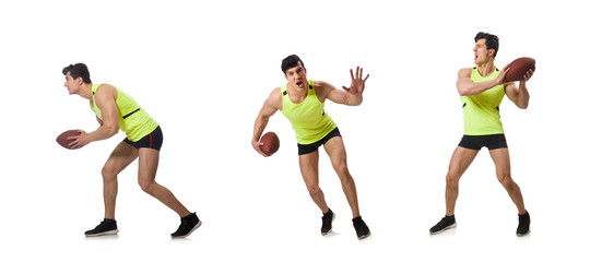 Man playing american football isolated on white