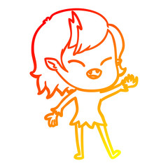 warm gradient line drawing cartoon laughing vampire girl