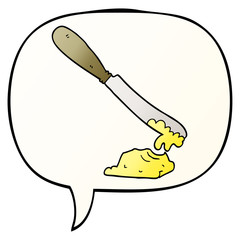 cartoon knife spreading butter and speech bubble in smooth gradient style