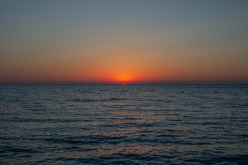 Bright sky and water at sunset over Black sea of Anapa, Krasnodar region, Russia