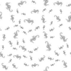 Seamless pattern of seahorses isolated on white background. Hand drawn seamless illustration. Outline