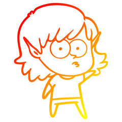 warm gradient line drawing cartoon elf girl staring