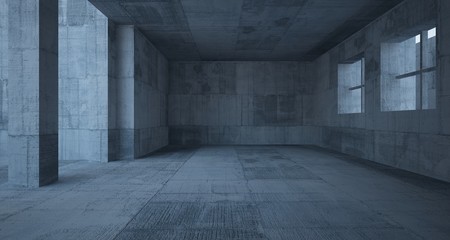 Abstract architectural concrete interior of a minimalist house with white background . 3D illustration and rendering.