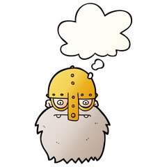cartoon viking face and thought bubble in smooth gradient style