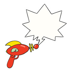 cartoon ray gun and speech bubble