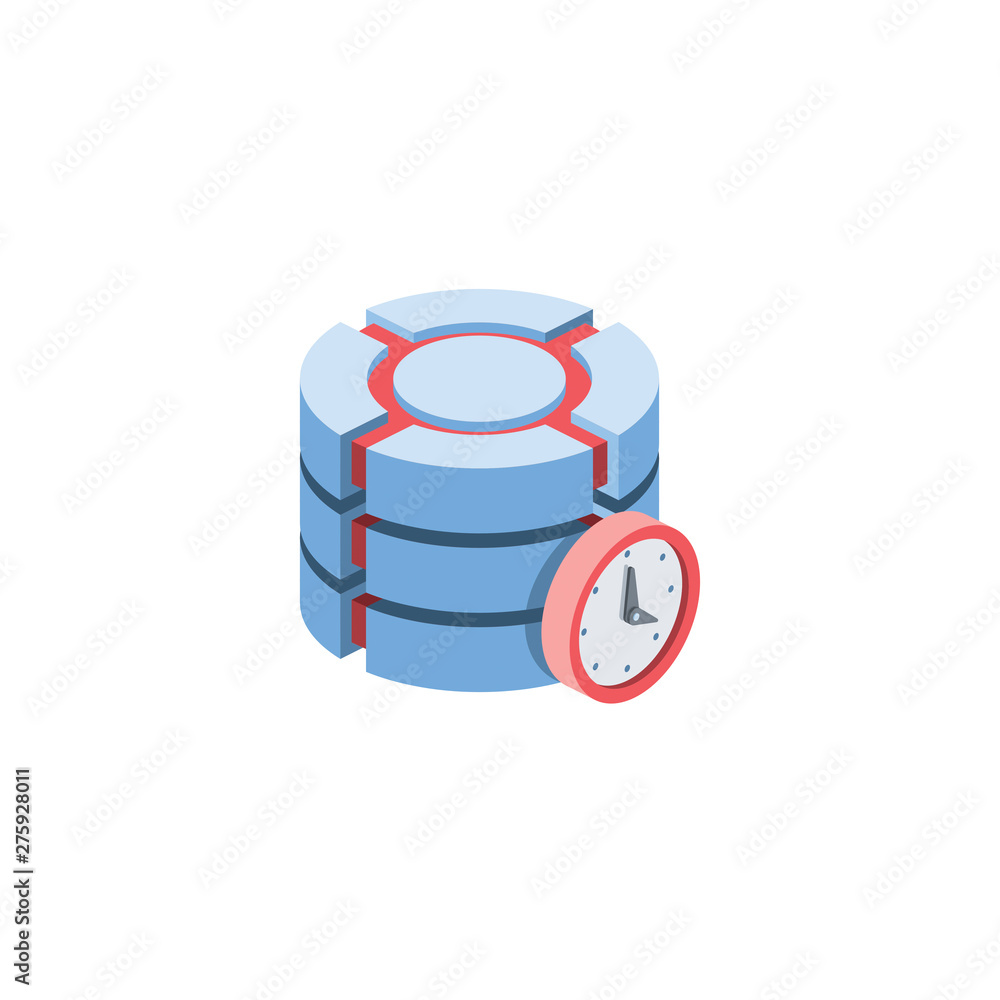 Poster database time. vector 3d isometric color icon new flat style. creative illustration, idea for infogr