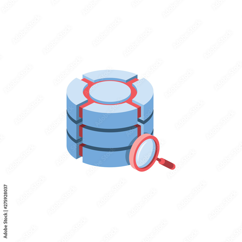 Poster database search. vector 3d isometric color icon new flat style. creative illustration, idea for info