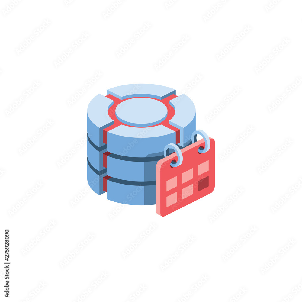 Poster database calendar. vector 3d isometric color icon new flat style. creative illustration, idea for in