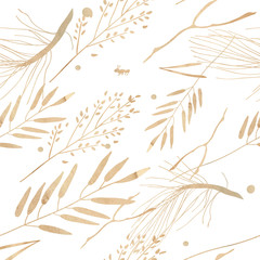 Akwarela ilustracja, wzór. Motyw lasu Gałąź i liście na białym tle. - 275928004