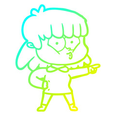 cold gradient line drawing cartoon whistling girl