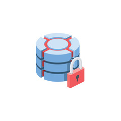 Server lock. Vector 3d isometric color icon new flat style. Creative illustration, idea for infographics.