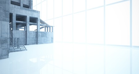 Obraz premium Streszczenie beton architektoniczny wnętrze minimalistycznego domu z białym tłem. Ilustracja i renderowanie 3D.