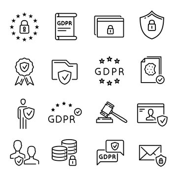 GDPR line icon, General Data Protection Regulation symbol