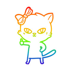 rainbow gradient line drawing cute cartoon cat giving thumbs up symbol