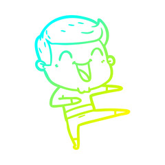 cold gradient line drawing cartoon man laughing