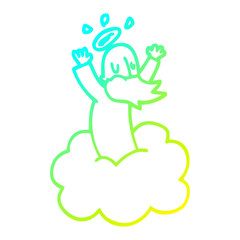 cold gradient line drawing cartoon god on cloud